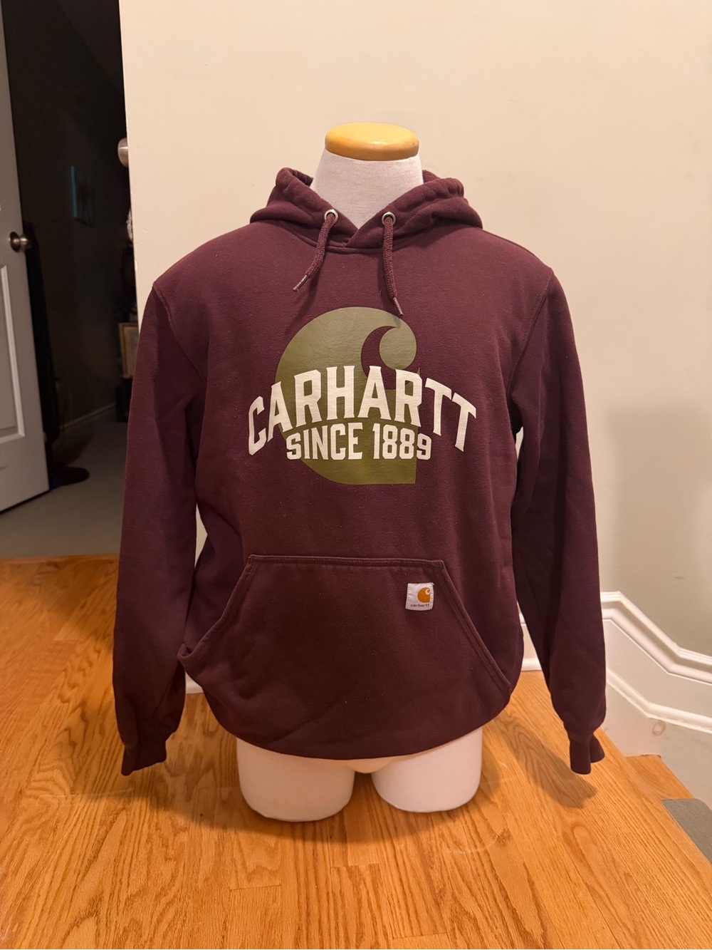 Carhartt Men's Crewneck Sweatshirt in Maroon with Olive Logo